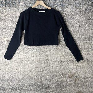 T Alexander Wang Sweater Womens XS Black Ribbed Crop‎ Pullover Long Sleeve Top